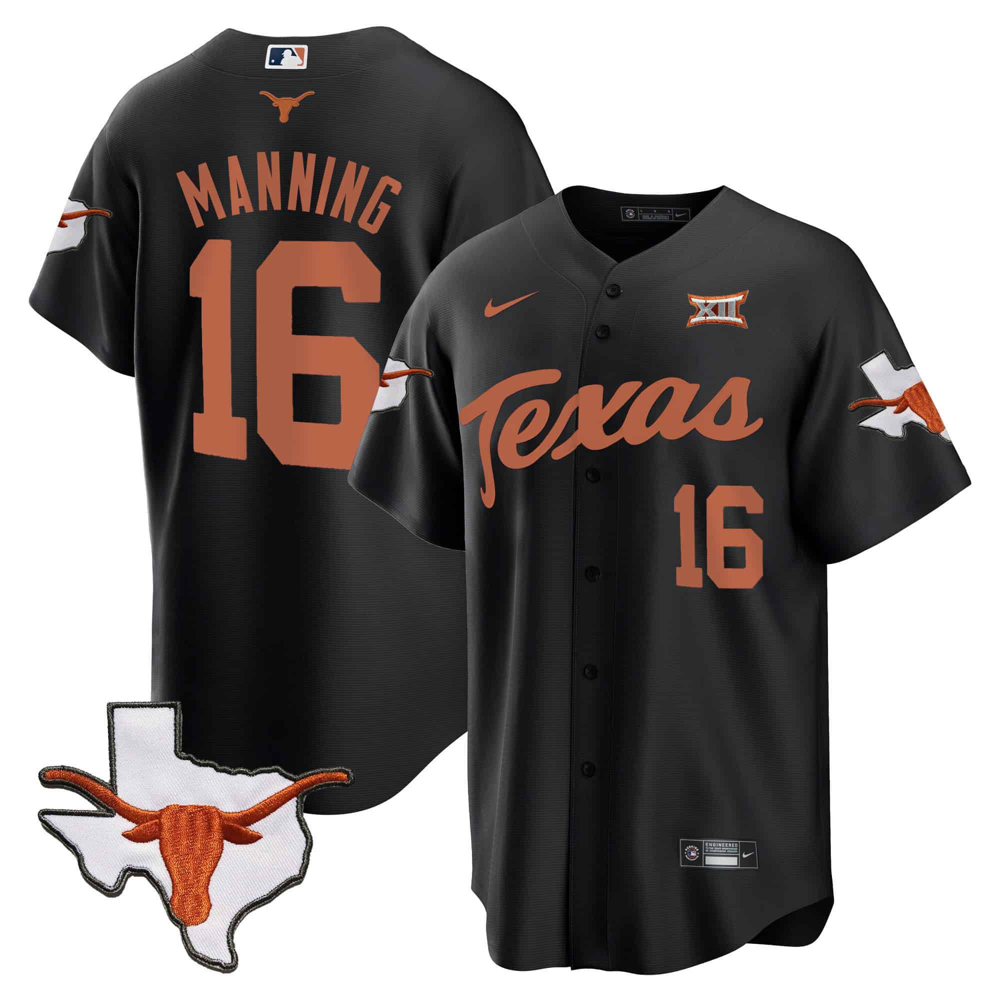 Men Texas Longhorns 16 Manning Black 2024 Baseball NCAA Jersey